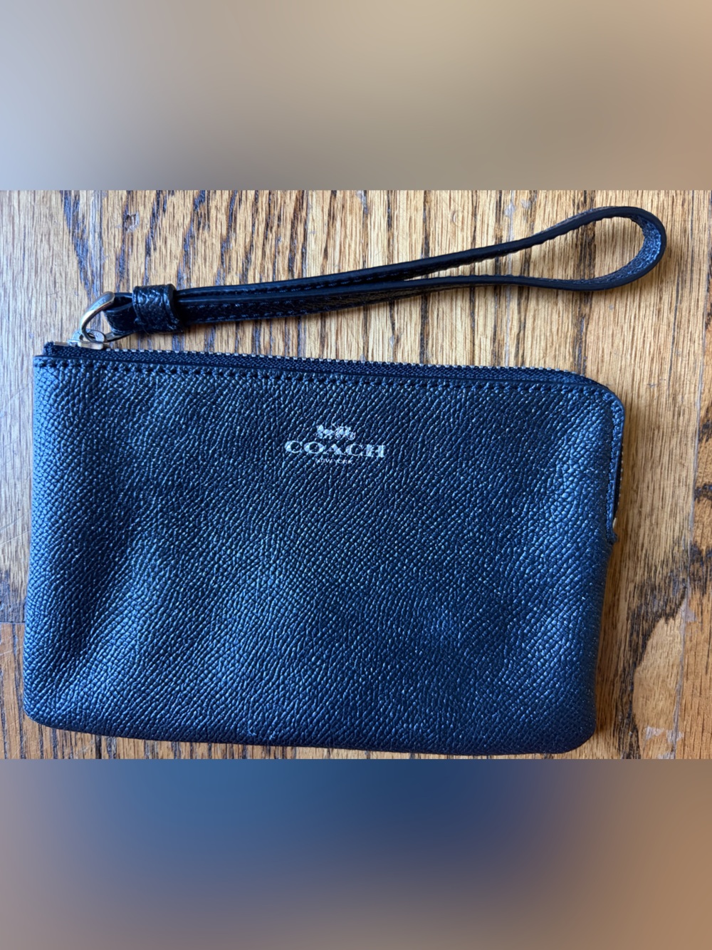 COACH Black Metallic Corner Zip Wristlet H1777-F15154